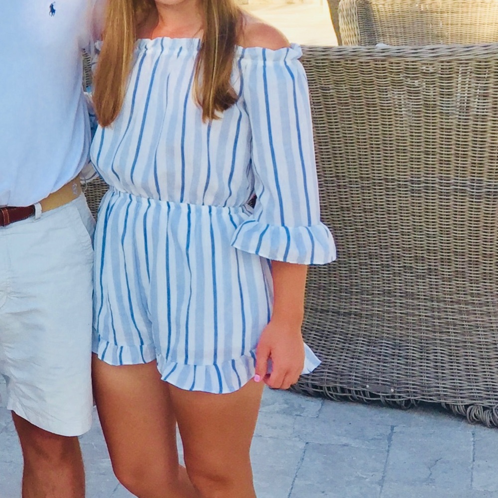 Blue striped romper